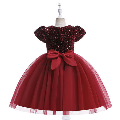 Robe Princesse Col Rond Manches Courtes Robe De Noël pour Filles