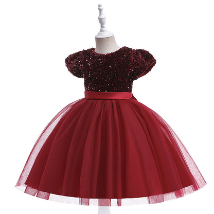 Robe Princesse Col Rond Manches Courtes Robe De Noël pour Filles