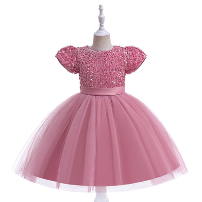 Robe Princesse Col Rond Manches Courtes Robe De Noël pour Filles