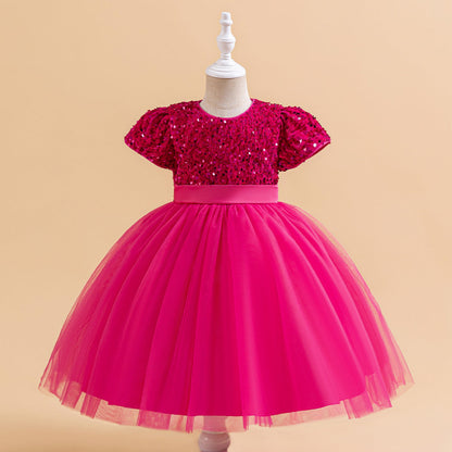 Robe Princesse Col Rond Manches Courtes Robe De Noël pour Filles