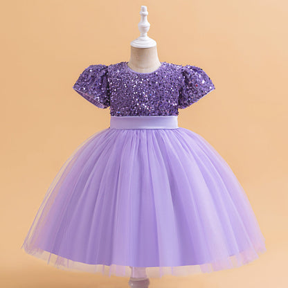 Robe Princesse Col Rond Manches Courtes Robe De Noël pour Filles