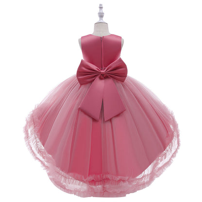 Robe Princesse Col Rond Asymétrique pour Petite Fille d'Honneur avec Nœud