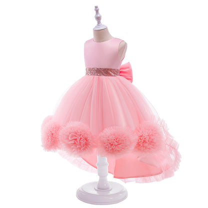 Robe Princesse Col Rond Asymétrique pour Petite Fille d'Honneur avec Nœud