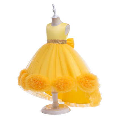 Robe Princesse Col Rond Asymétrique pour Petite Fille d'Honneur avec Nœud