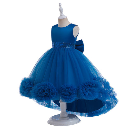 Robe Princesse Col Rond Asymétrique pour Petite Fille d'Honneur avec Nœud