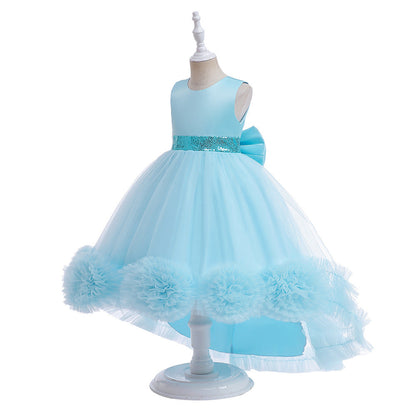 Robe Princesse Col Rond Asymétrique pour Petite Fille d'Honneur avec Nœud