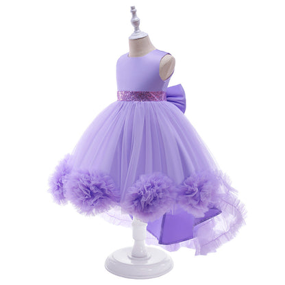 Robe Princesse Col Rond Asymétrique pour Petite Fille d'Honneur avec Nœud