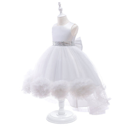 Robe Princesse Col Rond Asymétrique pour Petite Fille d'Honneur avec Nœud