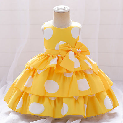 Robe Princesse Col Rond Volants pour Petite Fille d'Honneur avec Pois