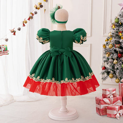 Robes de Noël Trapèze/Princesse à Manches Bouffantes pour Filles