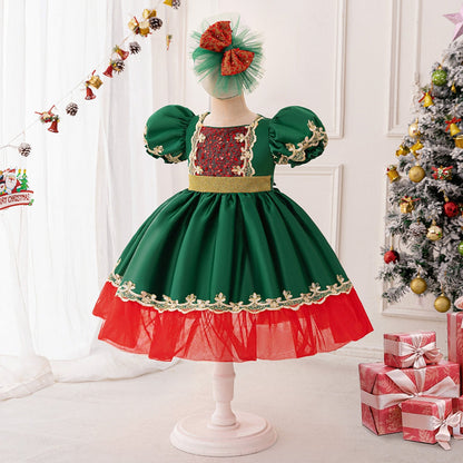 Robes de Noël Trapèze/Princesse à Manches Bouffantes pour Filles