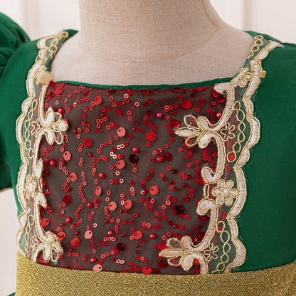 Robes de Noël Trapèze/Princesse à Manches Bouffantes pour Filles