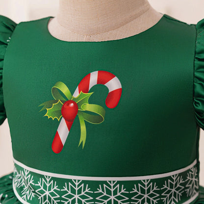 Robes de Noël Plissées à Manches Bouffantes et Coupe A-Line/Princess pour Filles