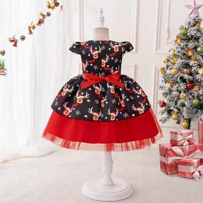 Robes de Noël Trapèze/Princesse à Manches Bouffantes pour Filles