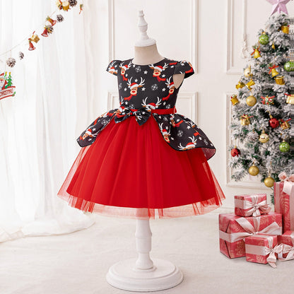 Robes de Noël Trapèze/Princesse à Manches Bouffantes pour Filles