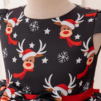 Robes de Noël Trapèze/Princesse à Manches Bouffantes pour Filles
