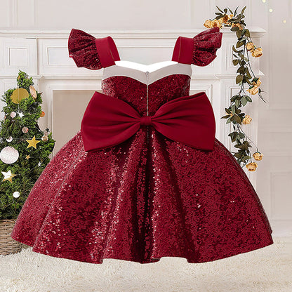 Robes de Noël Trapèze/Princesse à Manches Volantées pour Filles