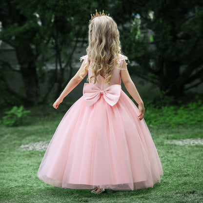 Robe Princesse Col Rond sans Manches pour Petite Fille d'Honneur avec Appliques