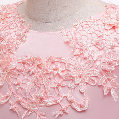 Robe Princesse Col Rond sans Manches pour Petite Fille d'Honneur avec Appliques