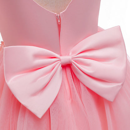 Robe Princesse Col Rond sans Manches pour Petite Fille d'Honneur avec Appliques