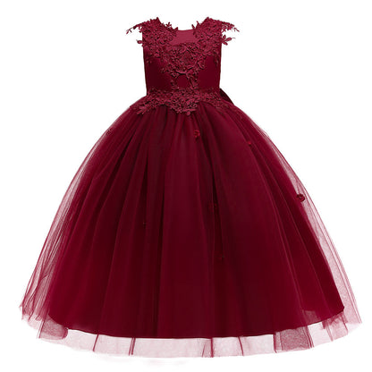 Robe Princesse Col Rond sans Manches pour Petite Fille d'Honneur avec Appliques