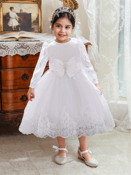 Robe de Bal à Manches Longues et Décolleté Plongeant avec Perles