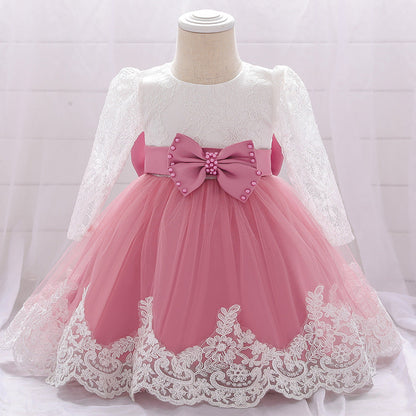 Robe de Bal à Manches Longues et Décolleté Plongeant avec Perles