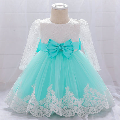Robe de Bal à Manches Longues et Décolleté Plongeant avec Perles