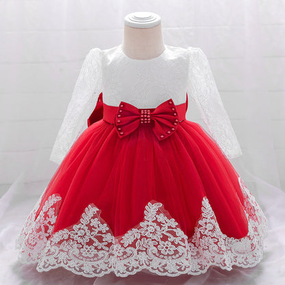 Robe de Bal à Manches Longues et Décolleté Plongeant avec Perles