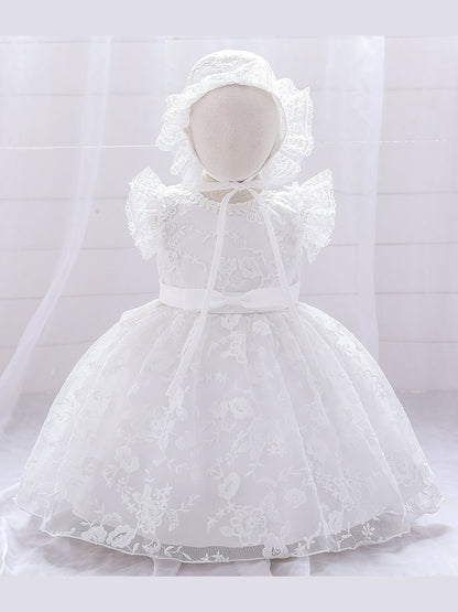 Robe de Bal à Manches Volantées et Décolleté Plongeant avec Appliques