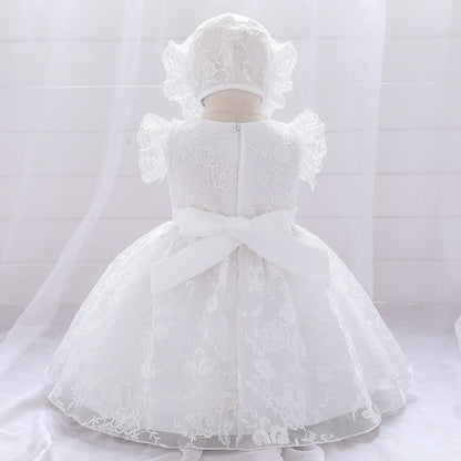Robe de Bal à Manches Volantées et Décolleté Plongeant avec Appliques