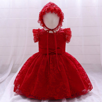 Robe de Bal à Manches Volantées et Décolleté Plongeant avec Appliques