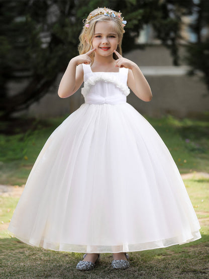 Robe de Bal à Encolure Dégagée Sans Manches Pour Demoiselled'Honneur avec Fleurs Unies