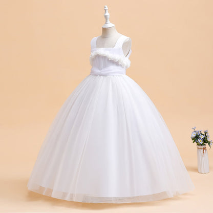 Robe de Bal à Encolure Dégagée Sans Manches Pour Demoiselled'Honneur avec Fleurs Unies