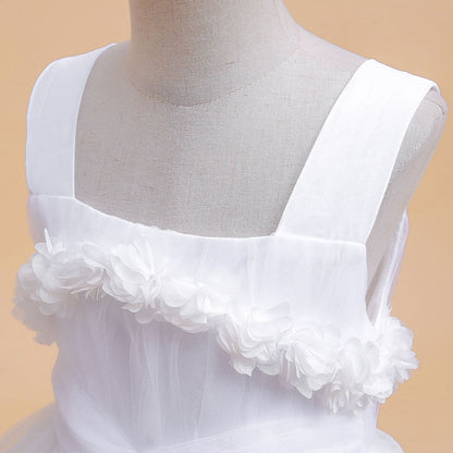 Robe de Bal à Encolure Dégagée Sans Manches Pour Demoiselled'Honneur avec Fleurs Unies