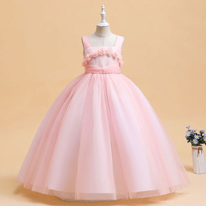 Robe de Bal à Encolure Dégagée Sans Manches Pour Demoiselled'Honneur avec Fleurs Unies