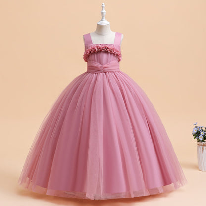 Robe de Bal à Encolure Dégagée Sans Manches Pour Demoiselled'Honneur avec Fleurs Unies