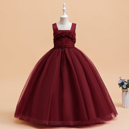 Robe de Bal à Encolure Dégagée Sans Manches Pour Demoiselled'Honneur avec Fleurs Unies