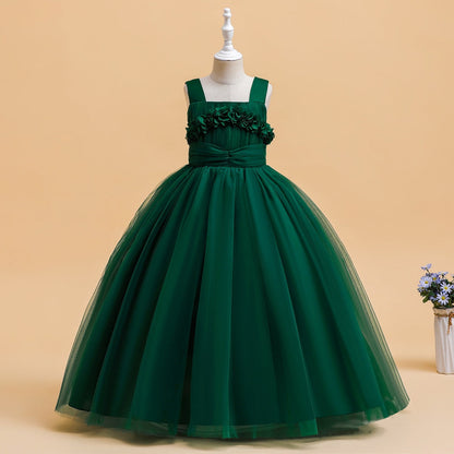 Robe de Bal à Encolure Dégagée Sans Manches Pour Demoiselled'Honneur avec Fleurs Unies