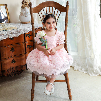 Robe de Bal en Tulle à Col Carré et Dentelle Pour Demoiselled'Honneur