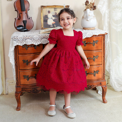 Robe de Bal en Tulle à Col Carré et Dentelle Pour Demoiselled'Honneur
