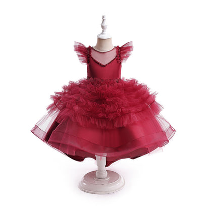 Robe de Bal à Manches Volantées et Perles Pour Demoiselled'Honneur