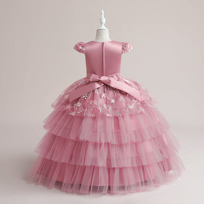 Robe de Bal à Manches Bouffantes et Décolleté Plongeant Pour Fille de Fleur