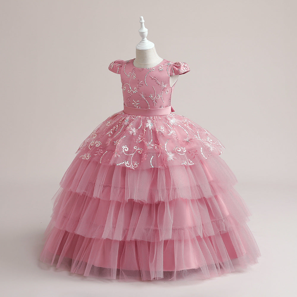 Robe de Bal à Manches Bouffantes et Décolleté Plongeant Pour Fille de Fleur