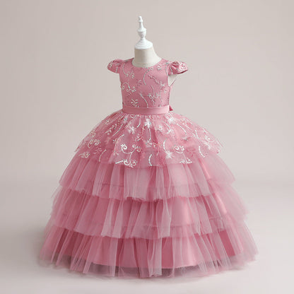 Robe de Bal à Manches Bouffantes et Décolleté Plongeant Pour Fille de Fleur
