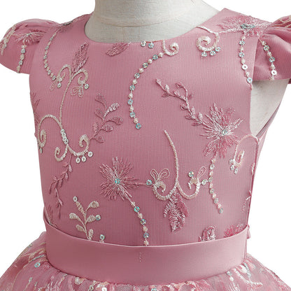 Robe de Bal à Manches Bouffantes et Décolleté Plongeant Pour Fille de Fleur