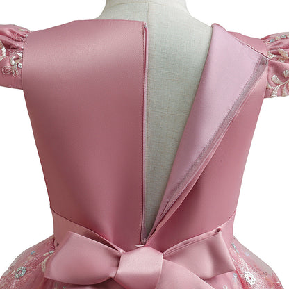 Robe de Bal à Manches Bouffantes et Décolleté Plongeant Pour Fille de Fleur