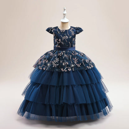 Robe de Bal à Manches Bouffantes et Décolleté Plongeant Pour Fille de Fleur