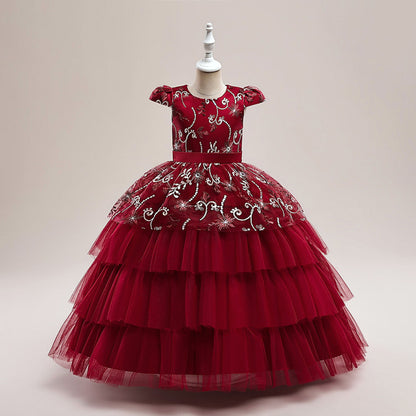 Robe de Bal à Manches Bouffantes et Décolleté Plongeant Pour Fille de Fleur
