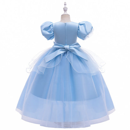 Robe de Bal à Manches Bouffantes et Col Rond Pour Demoiselled'Honneur avec Fleurs Unies